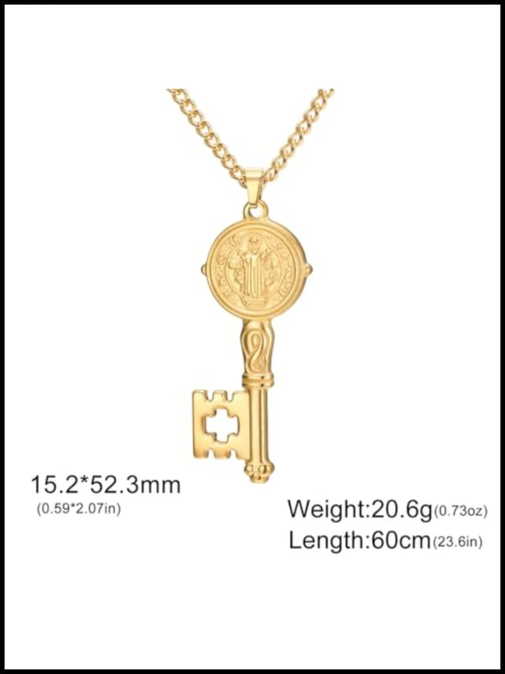 Saint Benedict Key Necklace, Stainless Steel Catholic Pendant